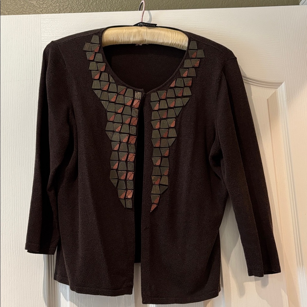 Brown Cardigan with Geometric Accents